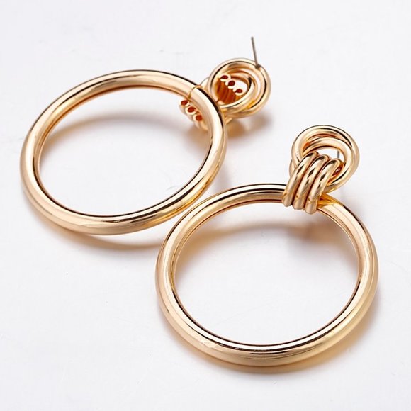 NEW~ Anthropologie Large Gold Hoop Knotted post Earrings - Picture 7 of 12